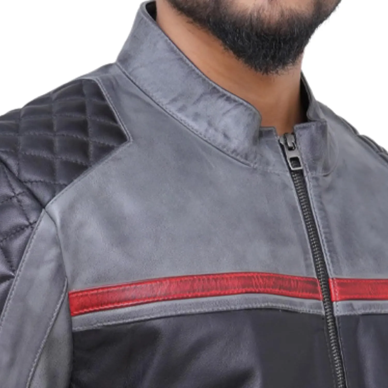Leather Jacket For Men | Genuine Leather Handmade Motorcycle Jacket Contrast Stripes Viscose Lining Moto Style