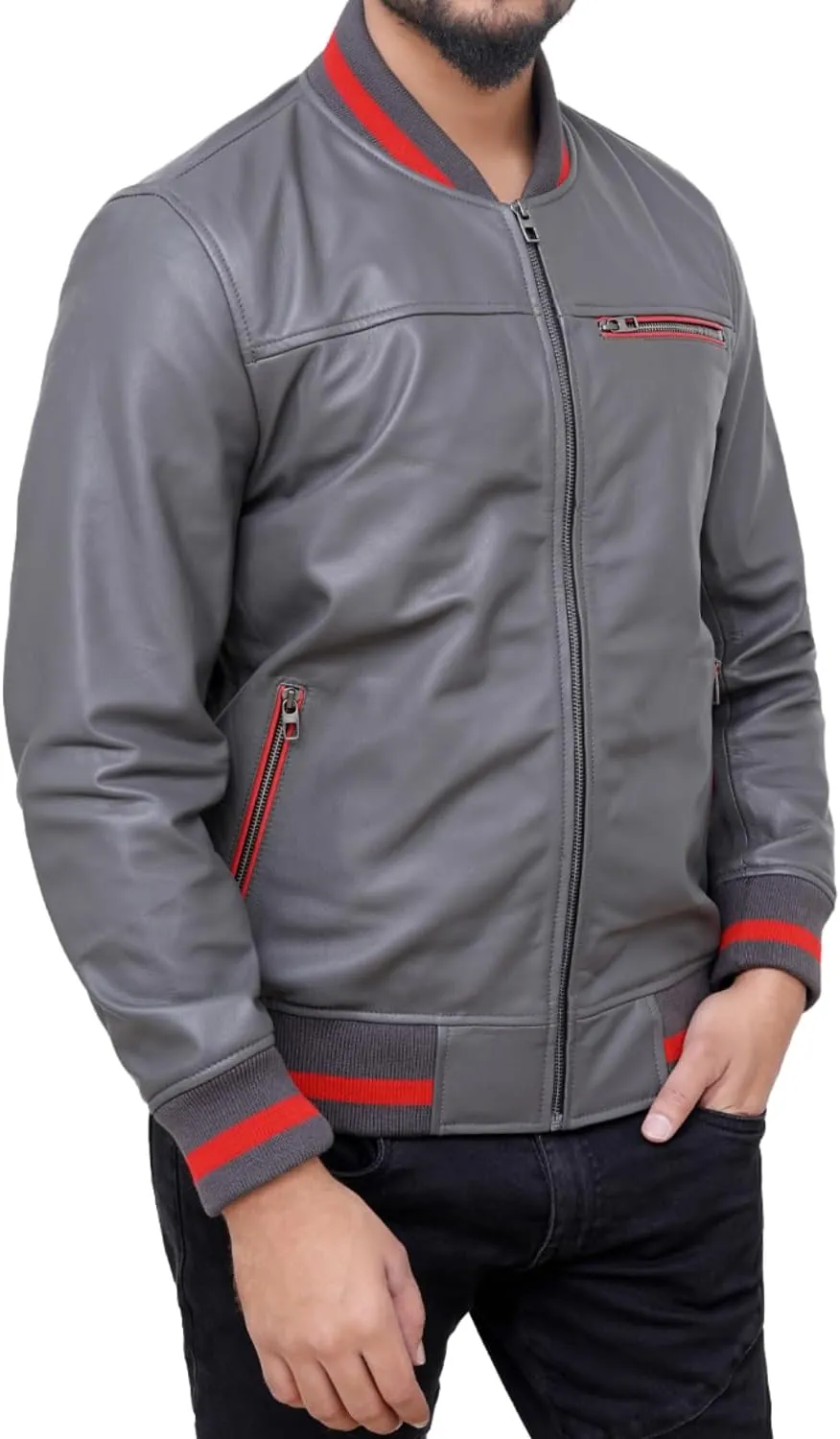 Leather Jacket For Men | Genuine Leather Handmade Motorcycle Jacket Contrast Stripes Viscose Lining Moto Style