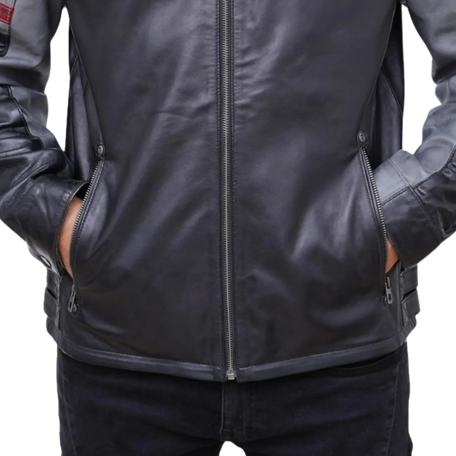 Leather Jacket For Men | Genuine Leather Handmade Motorcycle Jacket Contrast Stripes Viscose Lining Moto Style