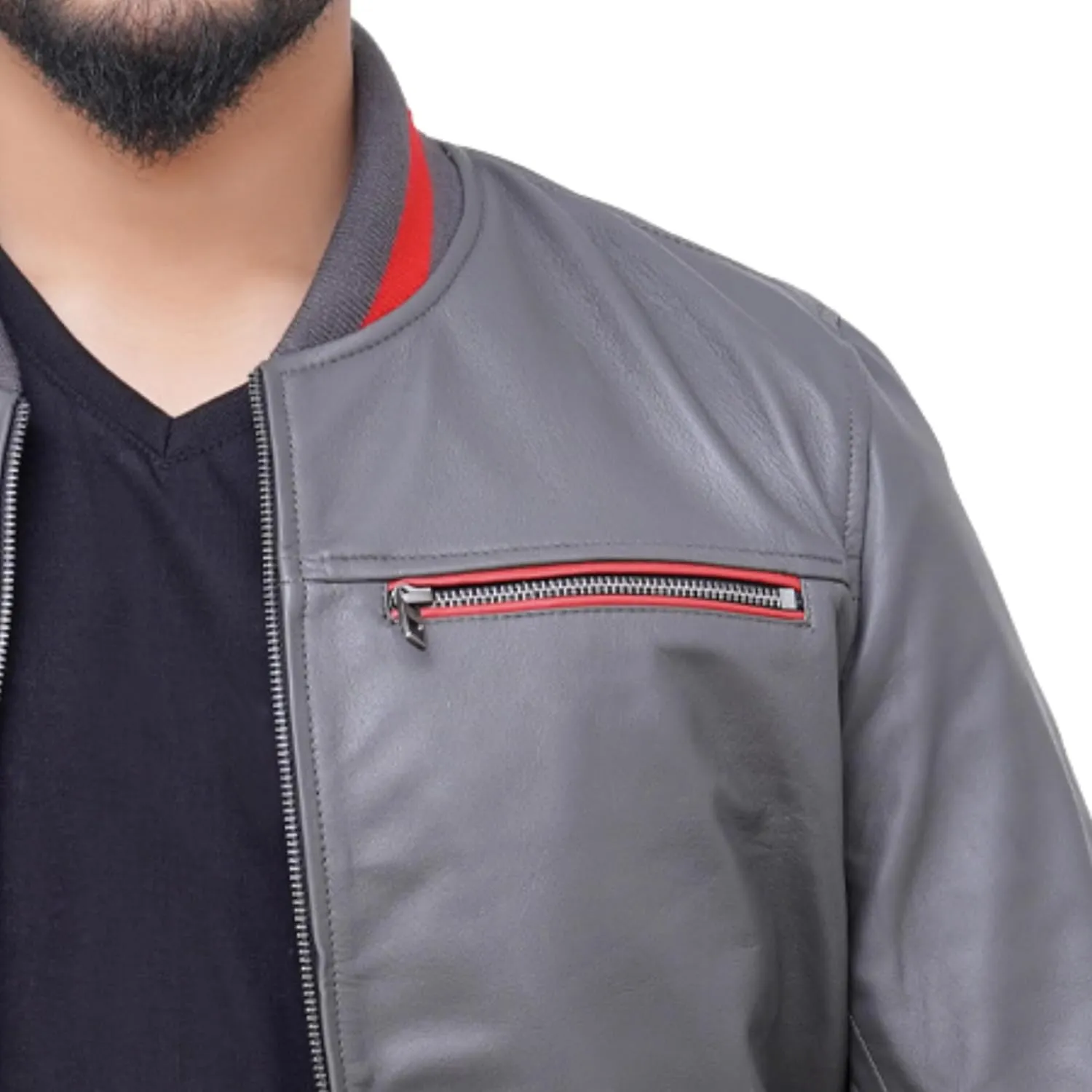 Leather Jacket For Men | Genuine Leather Handmade Motorcycle Jacket Contrast Stripes Viscose Lining Moto Style