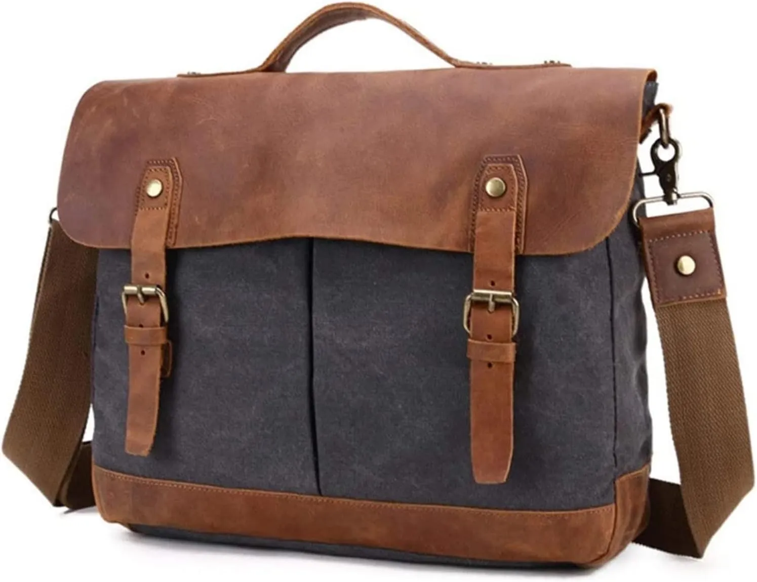 Leather Messenger Bag,Water-Resistant Canvas Satchel Briefcase Padded 14inch Laptop Shoulder Bag