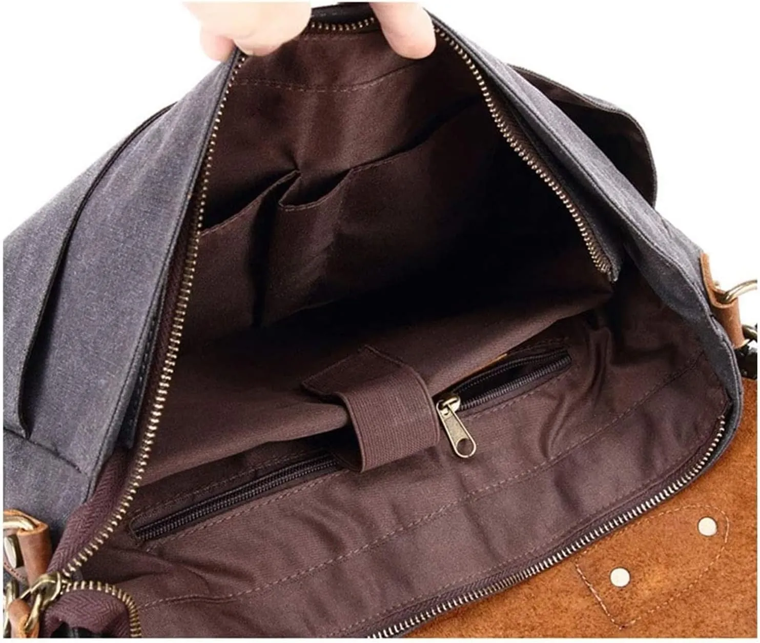 Leather Messenger Bag,Water-Resistant Canvas Satchel Briefcase Padded 14inch Laptop Shoulder Bag