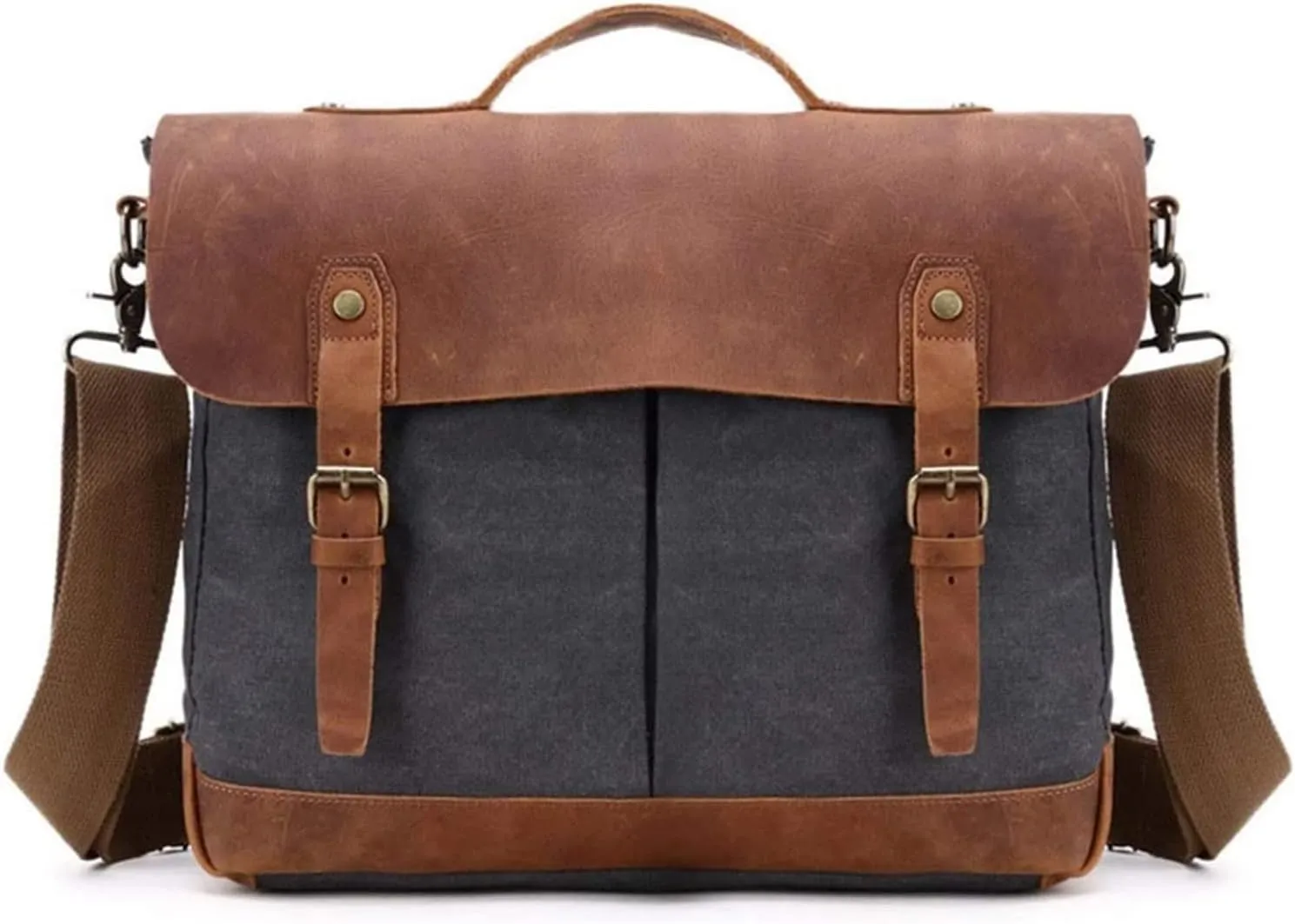 Leather Messenger Bag,Water-Resistant Canvas Satchel Briefcase Padded 14inch Laptop Shoulder Bag