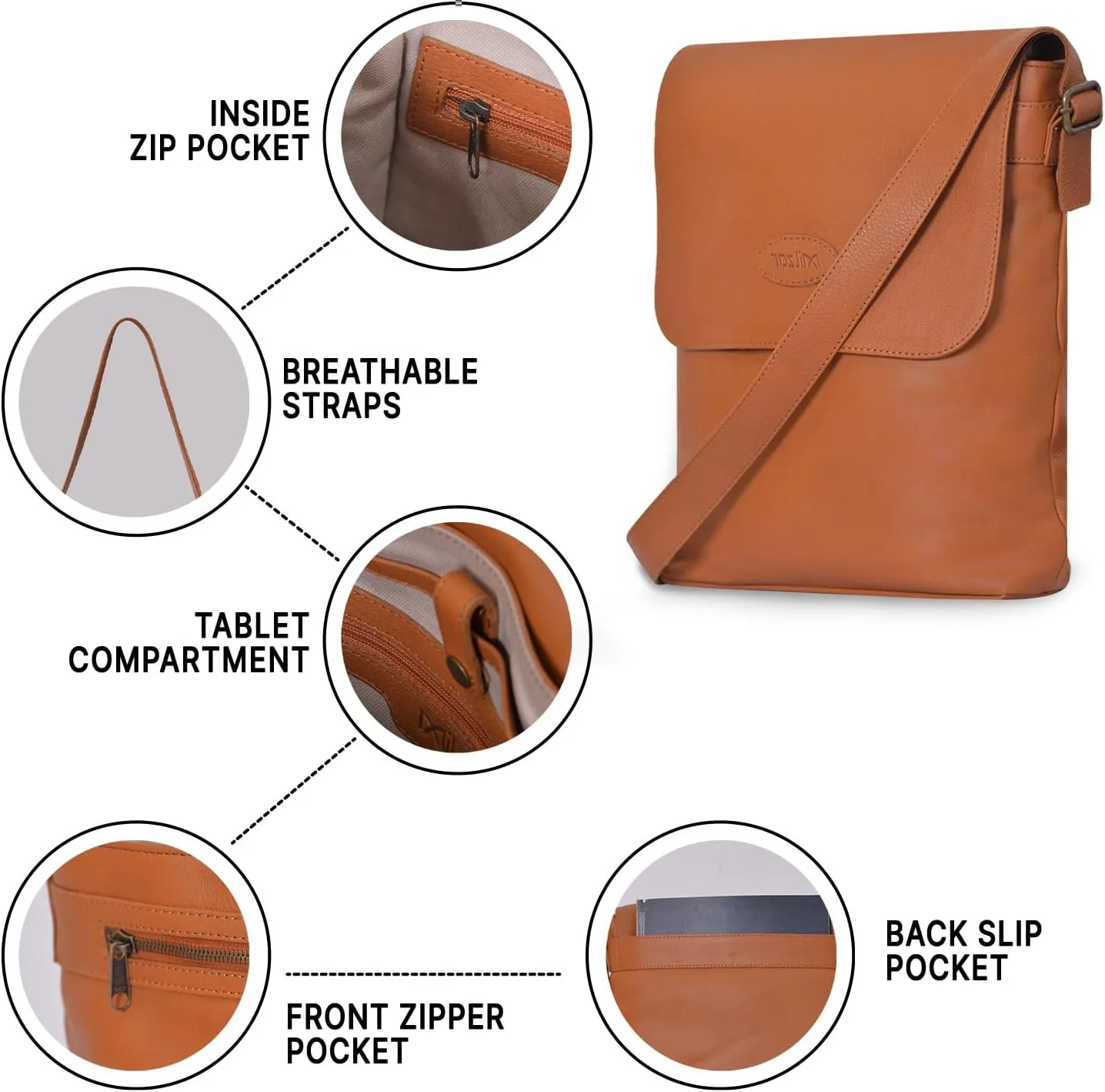 Leather Saddle Crossbody Bag Semi-Vegetable Cow Skin Leather, Magnetic Closure, Multiple Pockets, Crossbody Design