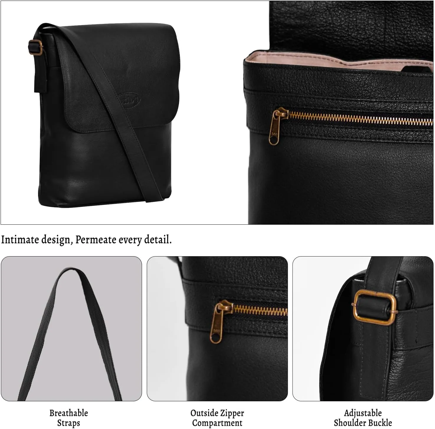Leather Saddle Crossbody Bag Semi-Vegetable Cow Skin Leather, Magnetic Closure, Multiple Pockets, Crossbody Design