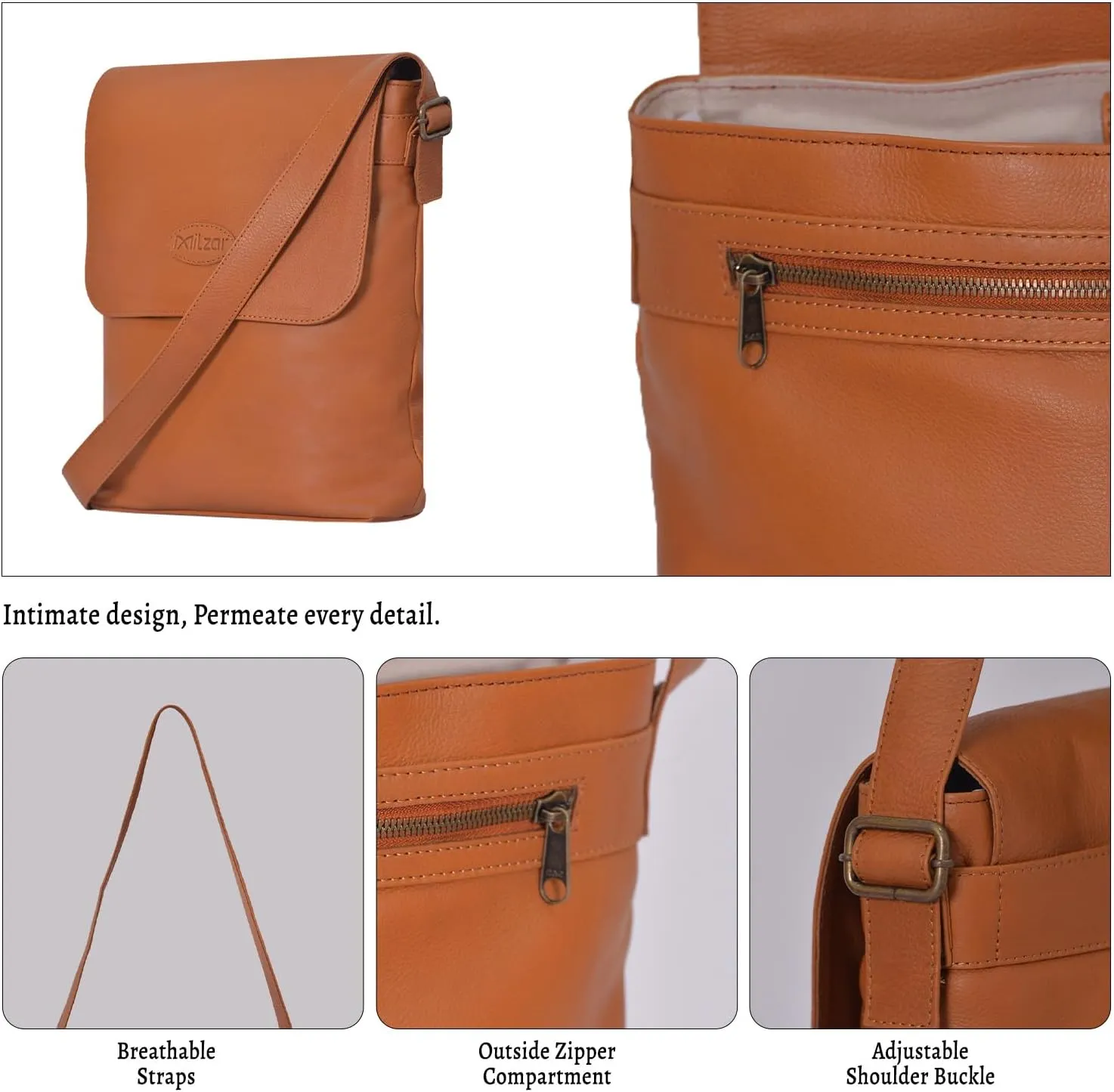 Leather Saddle Crossbody Bag Semi-Vegetable Cow Skin Leather, Magnetic Closure, Multiple Pockets, Crossbody Design