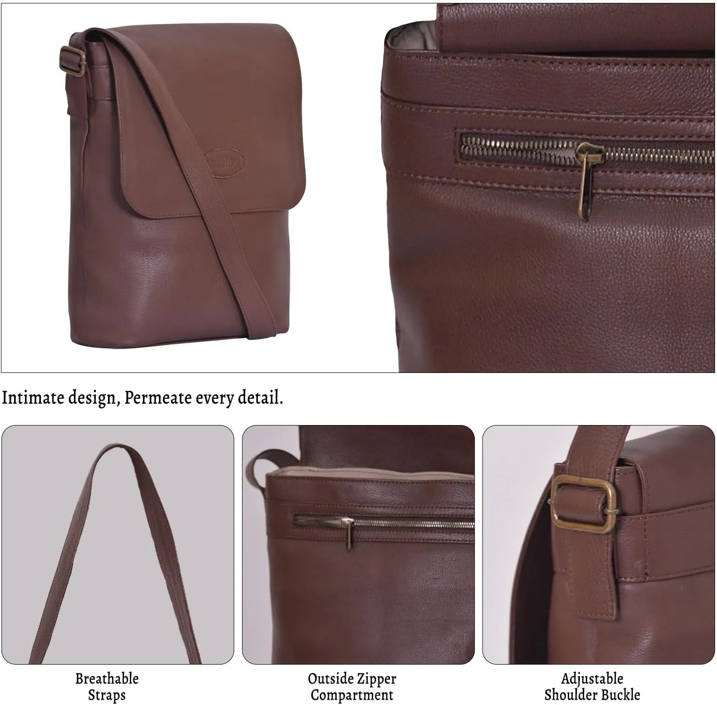 Leather Saddle Crossbody Bag Semi-Vegetable Cow Skin Leather, Magnetic Closure, Multiple Pockets, Crossbody Design
