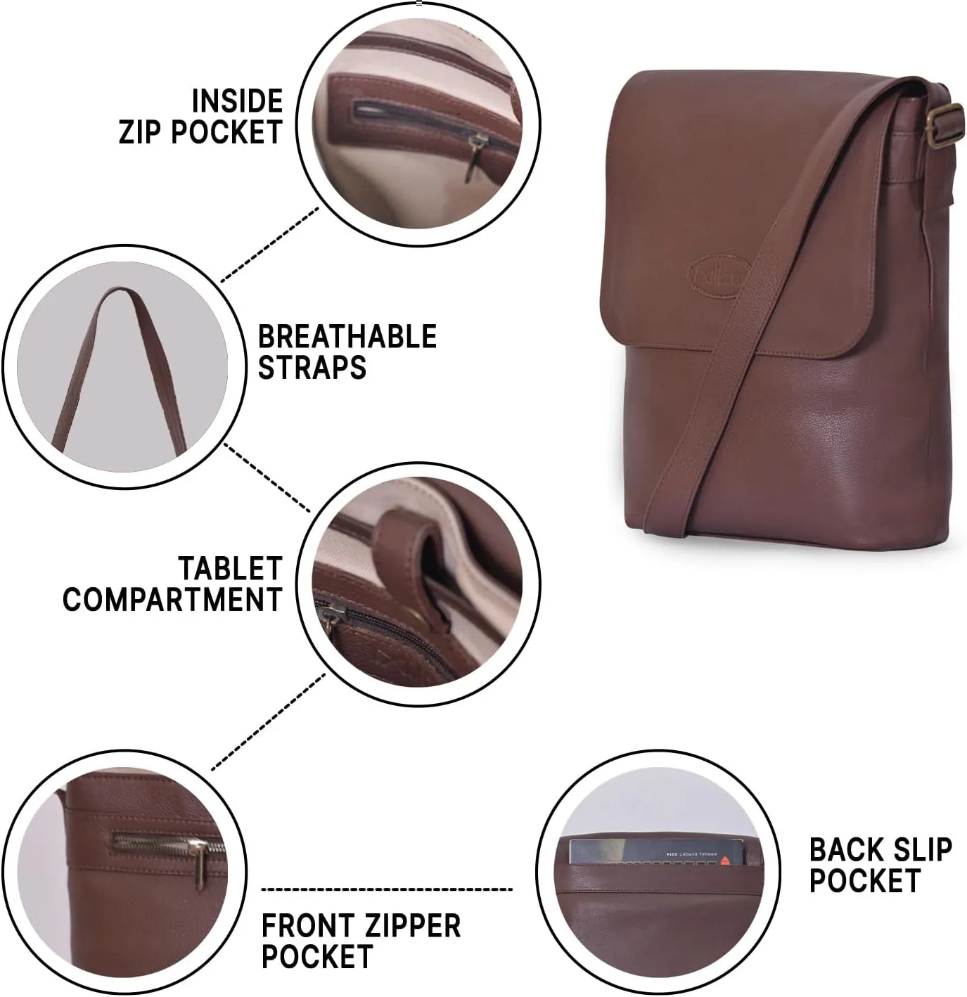 Leather Saddle Crossbody Bag Semi-Vegetable Cow Skin Leather, Magnetic Closure, Multiple Pockets, Crossbody Design