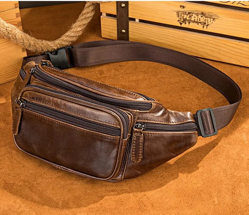 Leather Waist Pack Organizer with Adjustable Belt, Multiple Pockets Waist Pack, Card Slots (Color : Brown-A)