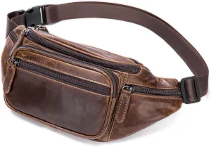 Leather Waist Pack Organizer with Adjustable Belt, Multiple Pockets Waist Pack, Card Slots (Color : Brown-A)