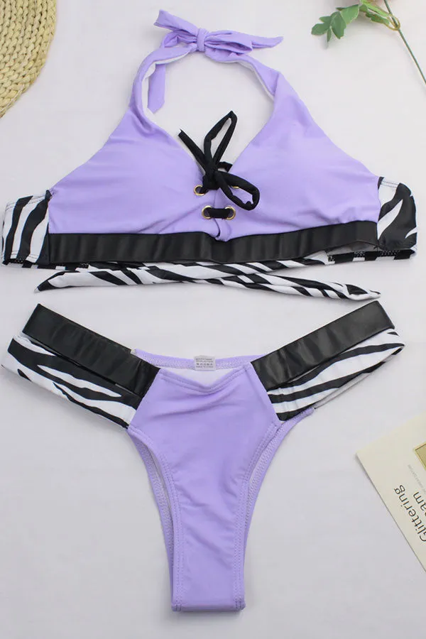 Leopard Print Stylish Lace-Up Bikini