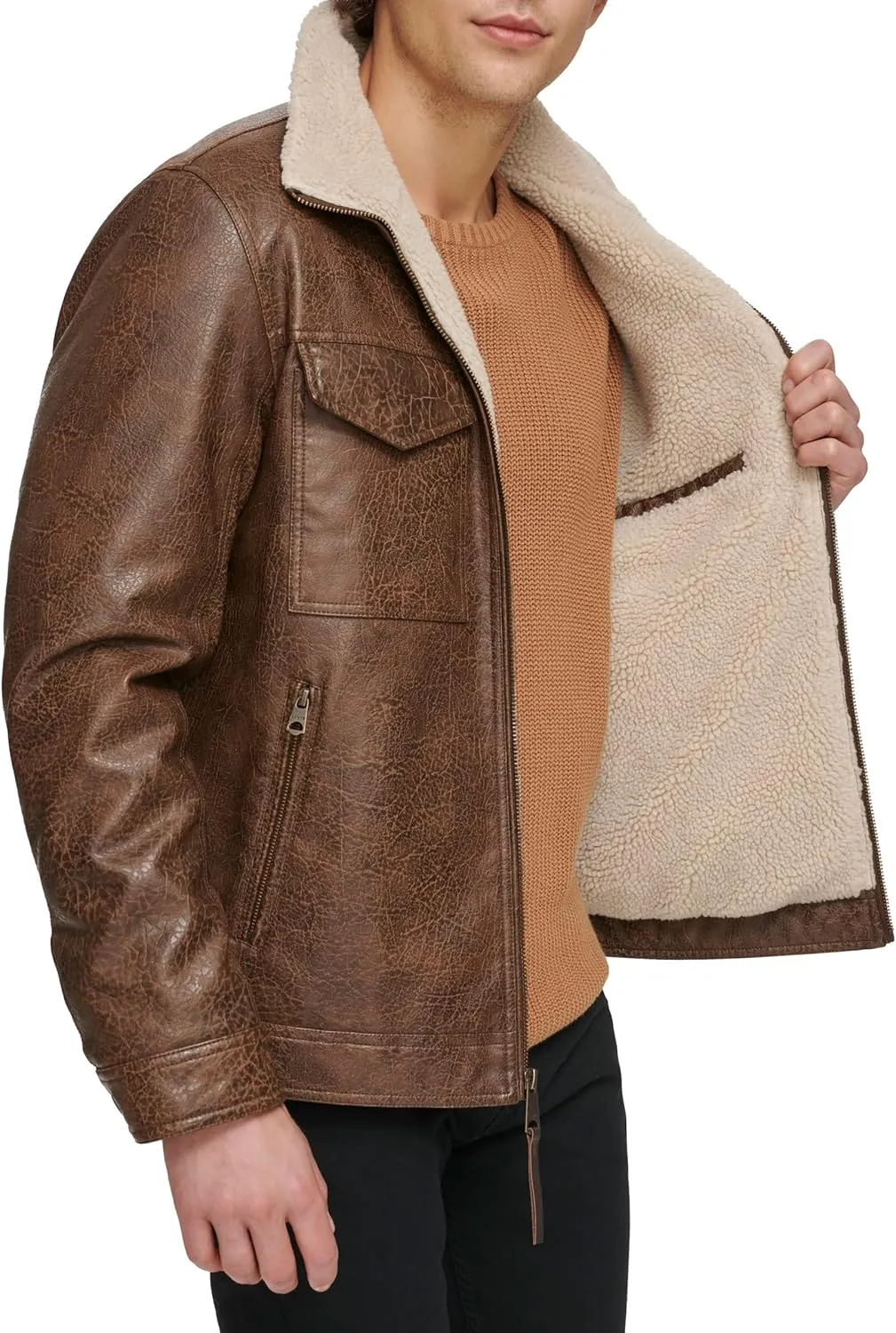 Levi's Men's Faux Leather 2-Pocket Sherpa Lined Jacket