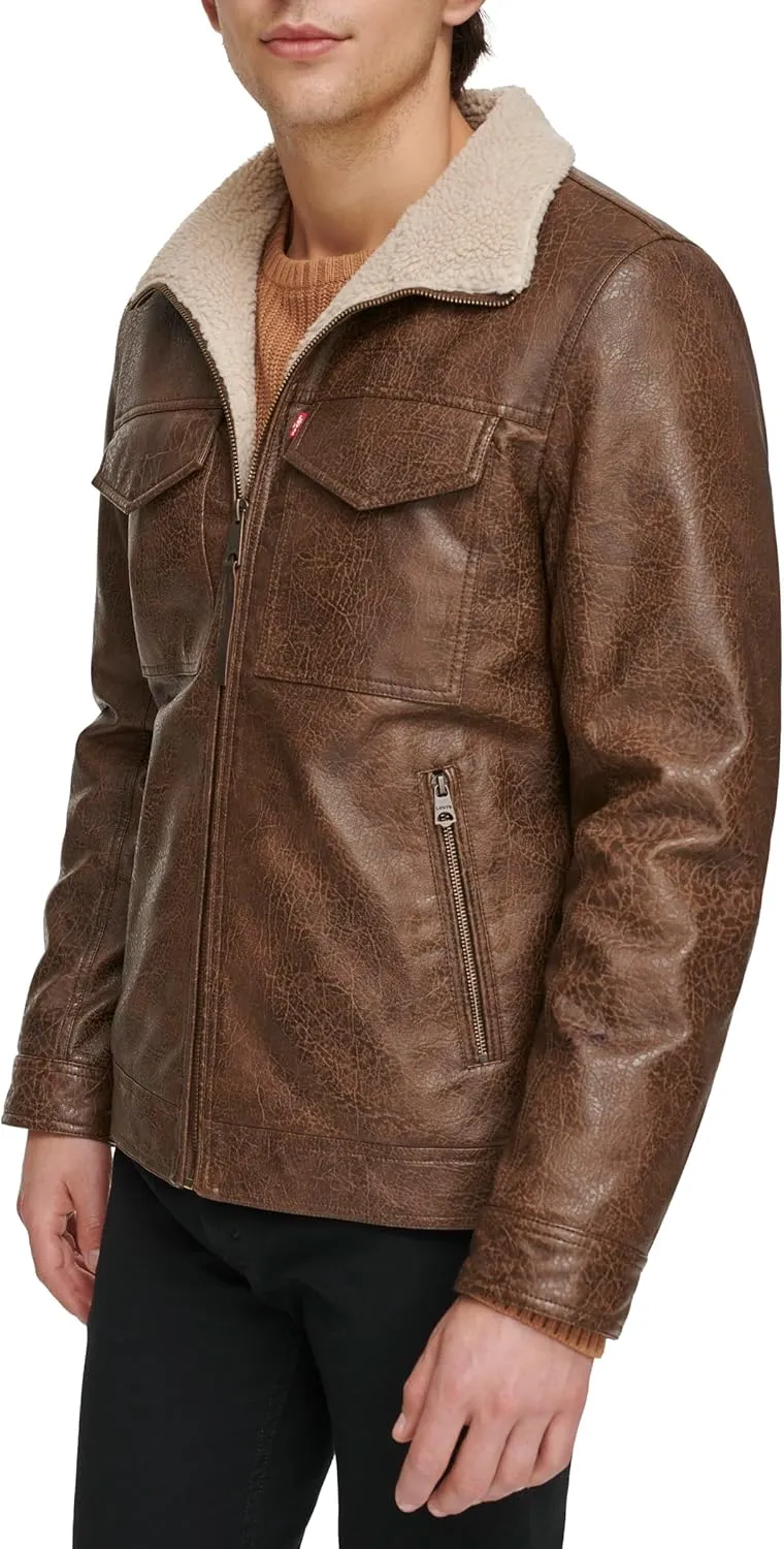 Levi's Men's Faux Leather 2-Pocket Sherpa Lined Jacket