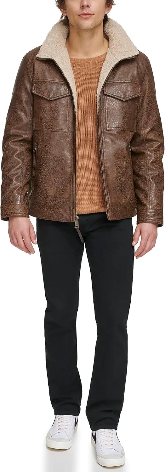 Levi's Men's Faux Leather 2-Pocket Sherpa Lined Jacket
