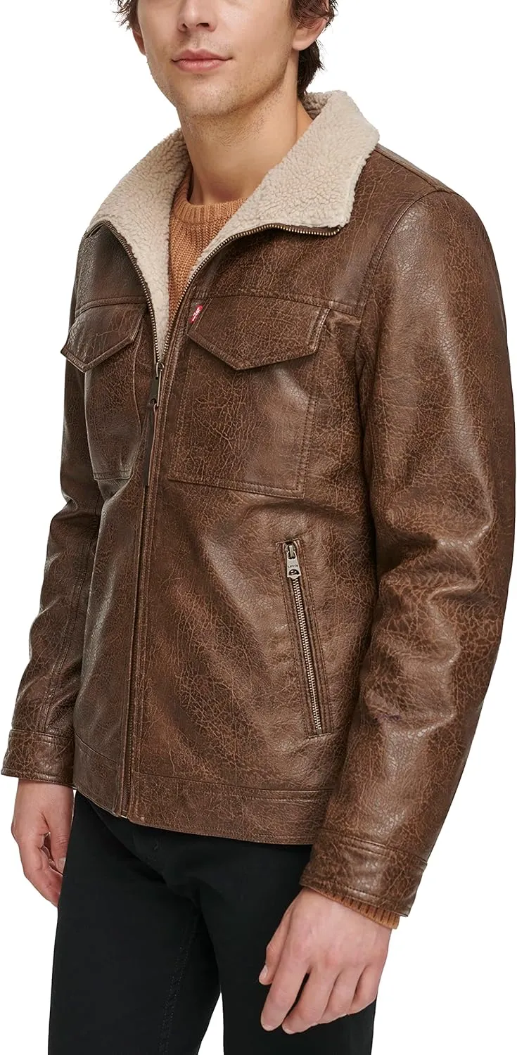 Levi's Men's Faux Leather 2-Pocket Sherpa Lined Jacket
