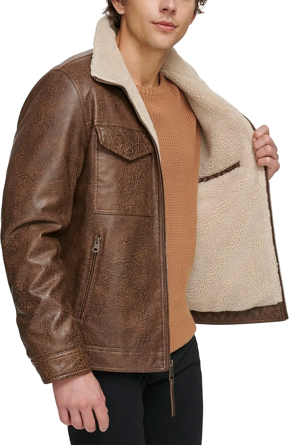 Levi's Men's Faux Leather 2-Pocket Sherpa Lined Jacket