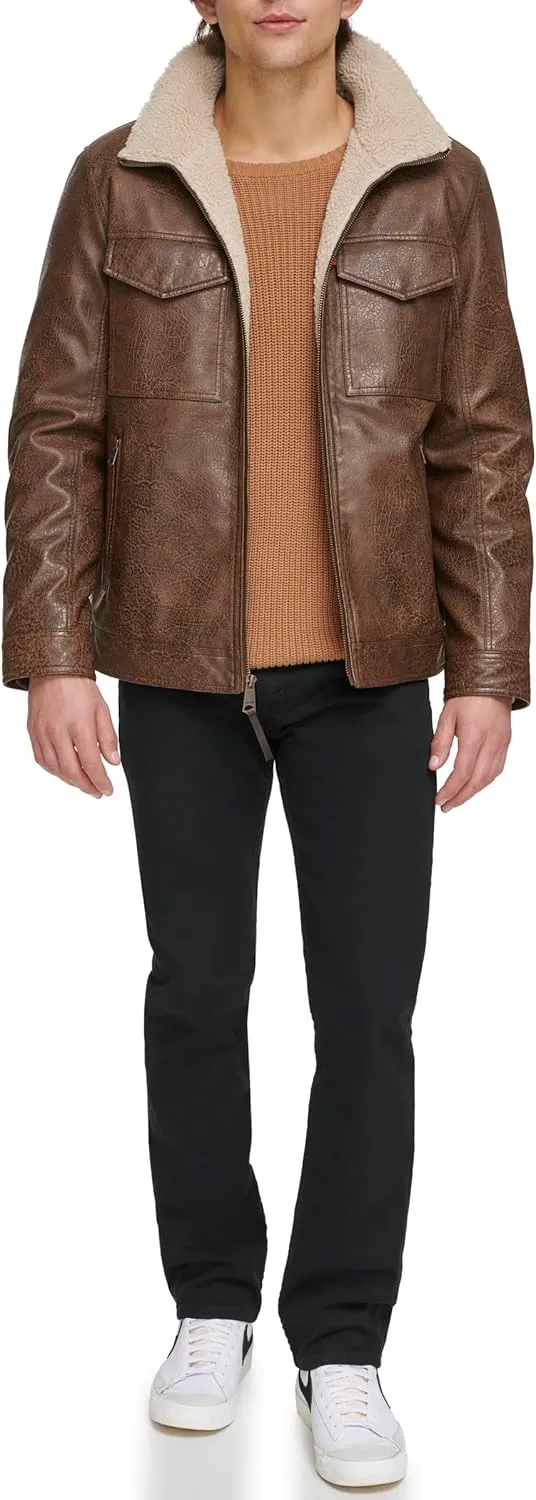 Levi's Men's Faux Leather 2-Pocket Sherpa Lined Jacket