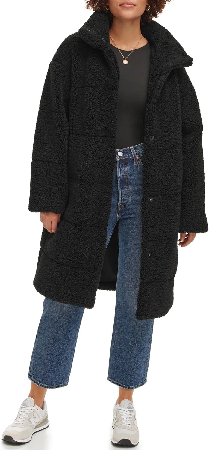 Levi's womens Long Length Patchwork Quilted Teddy Coat