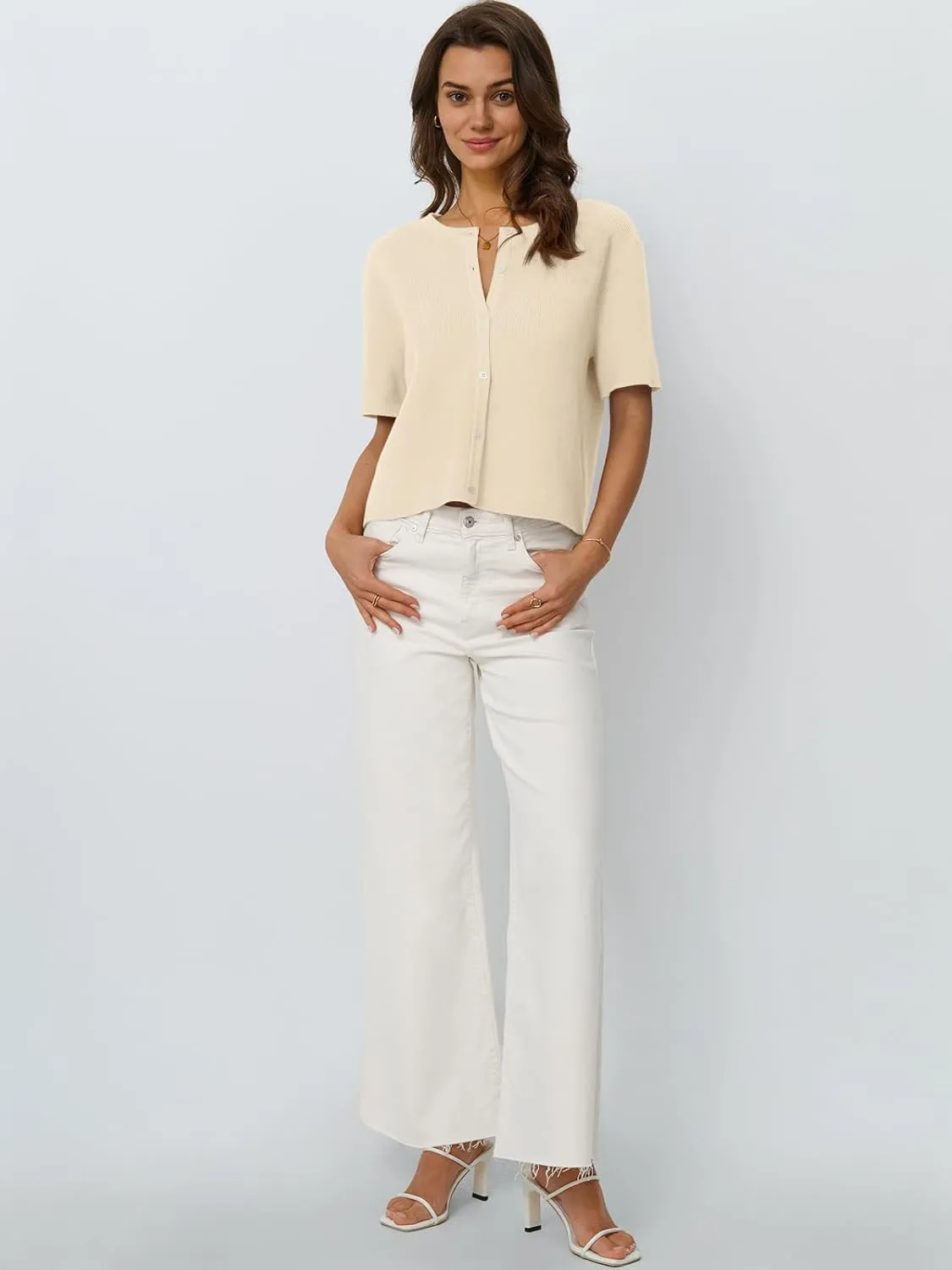 LILLUSORY Short Sleeve Cardigan Sweaters for Women 2025 Summer Cropped Button Up Sweater Tops Casual Shirt Y2K Outfits