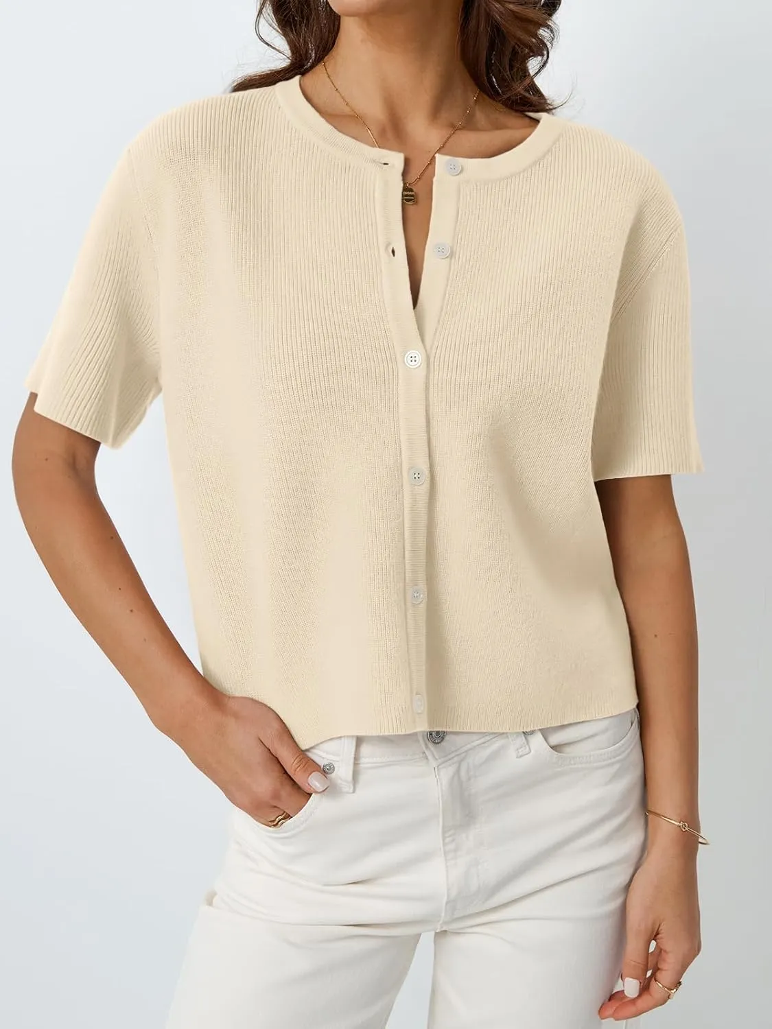 LILLUSORY Short Sleeve Cardigan Sweaters for Women 2025 Summer Cropped Button Up Sweater Tops Casual Shirt Y2K Outfits