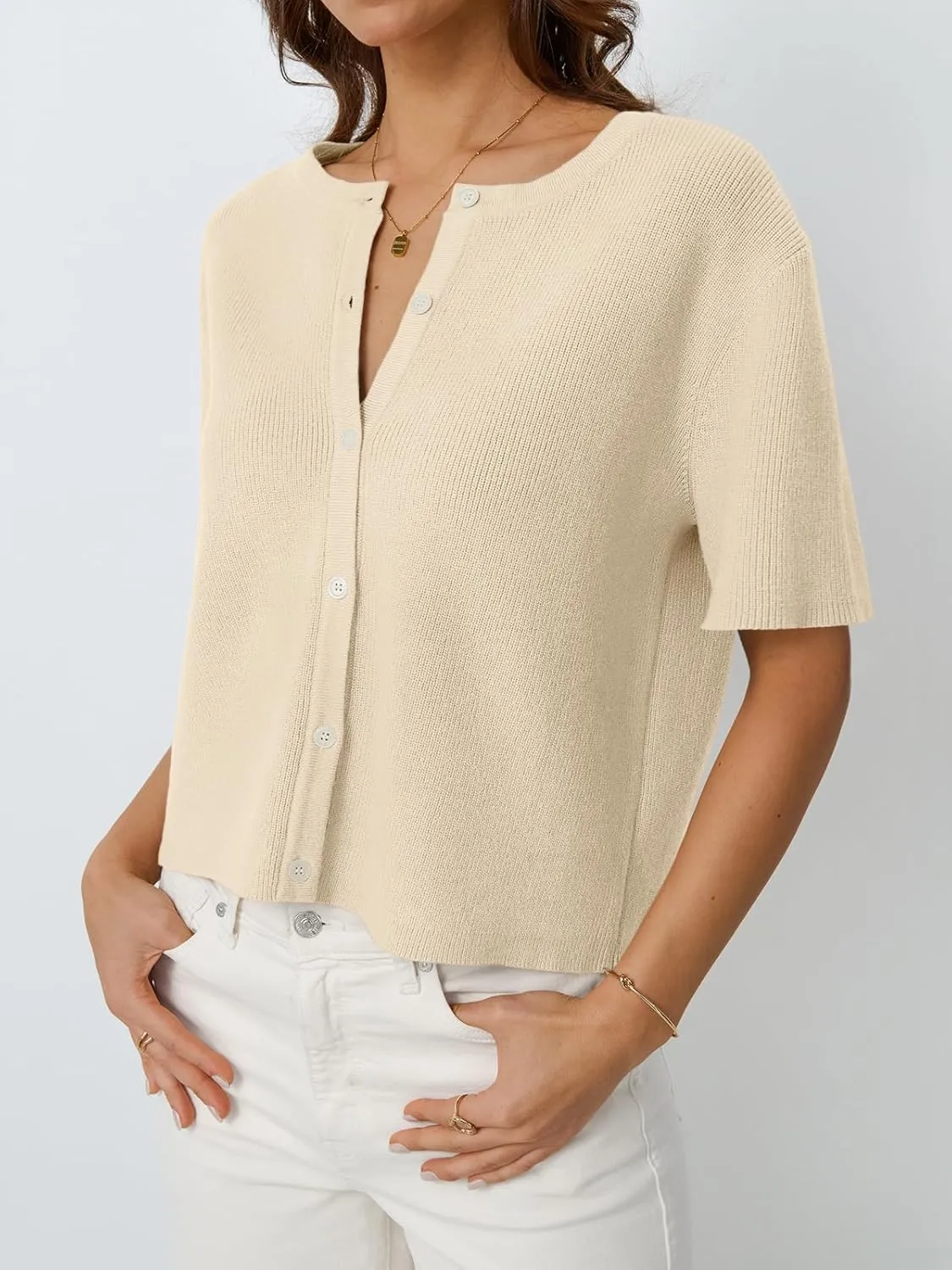 LILLUSORY Short Sleeve Cardigan Sweaters for Women 2025 Summer Cropped Button Up Sweater Tops Casual Shirt Y2K Outfits
