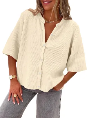 LILLUSORY Short Sleeve Cardigan Sweaters for Women 2025 Summer Cropped Button Up Sweater Tops Casual Shirt Y2K Outfits