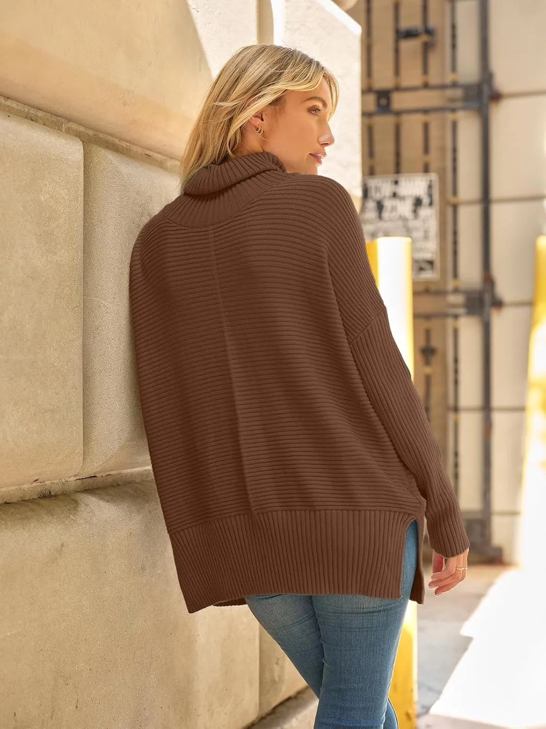 LILLUSORY Women's Oversized Turtleneck Sweaters Fall Batwing Sleeve Ribbed Tunic Sweater