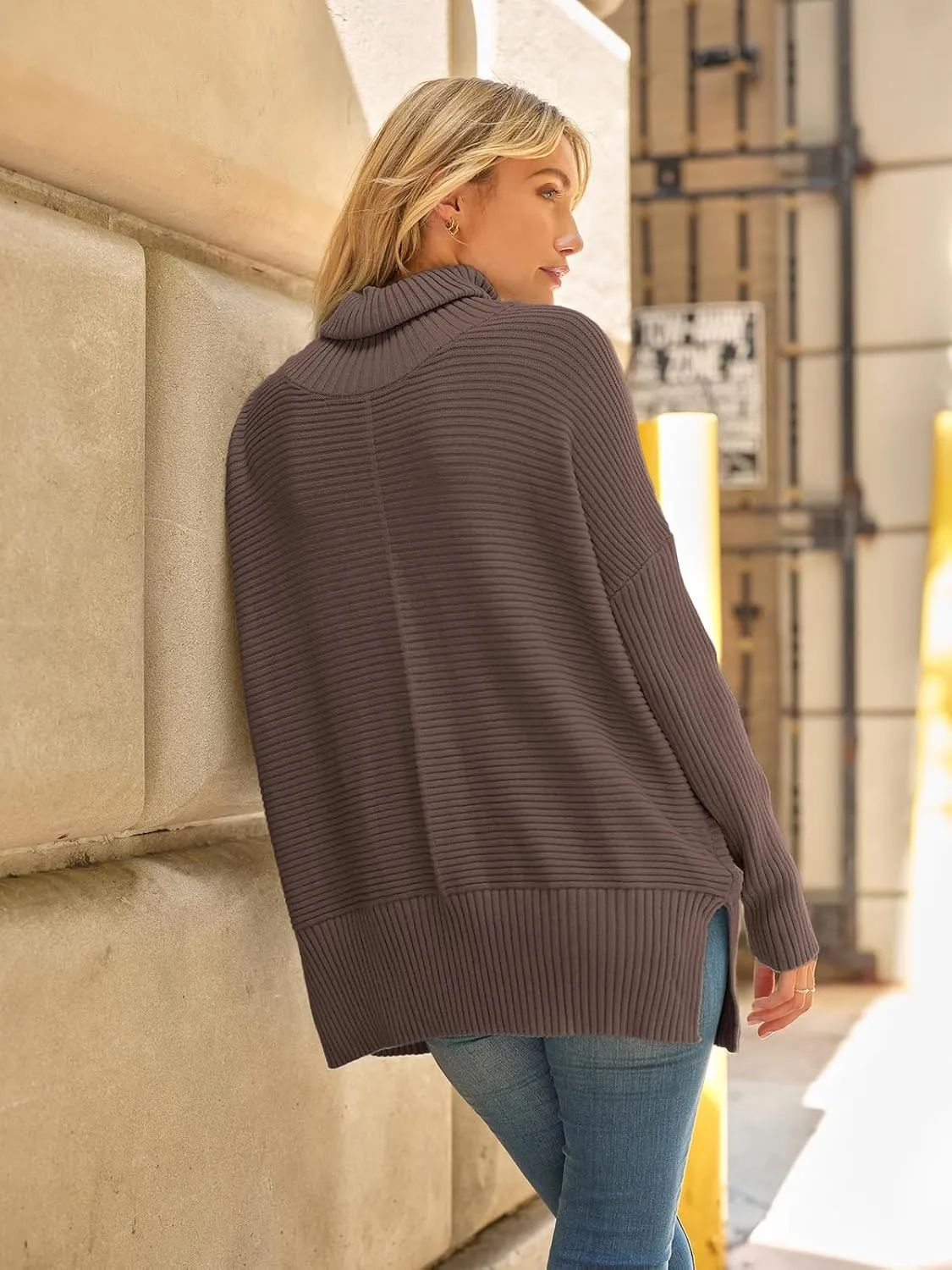 LILLUSORY Women's Oversized Turtleneck Sweaters Fall Batwing Sleeve Ribbed Tunic Sweater