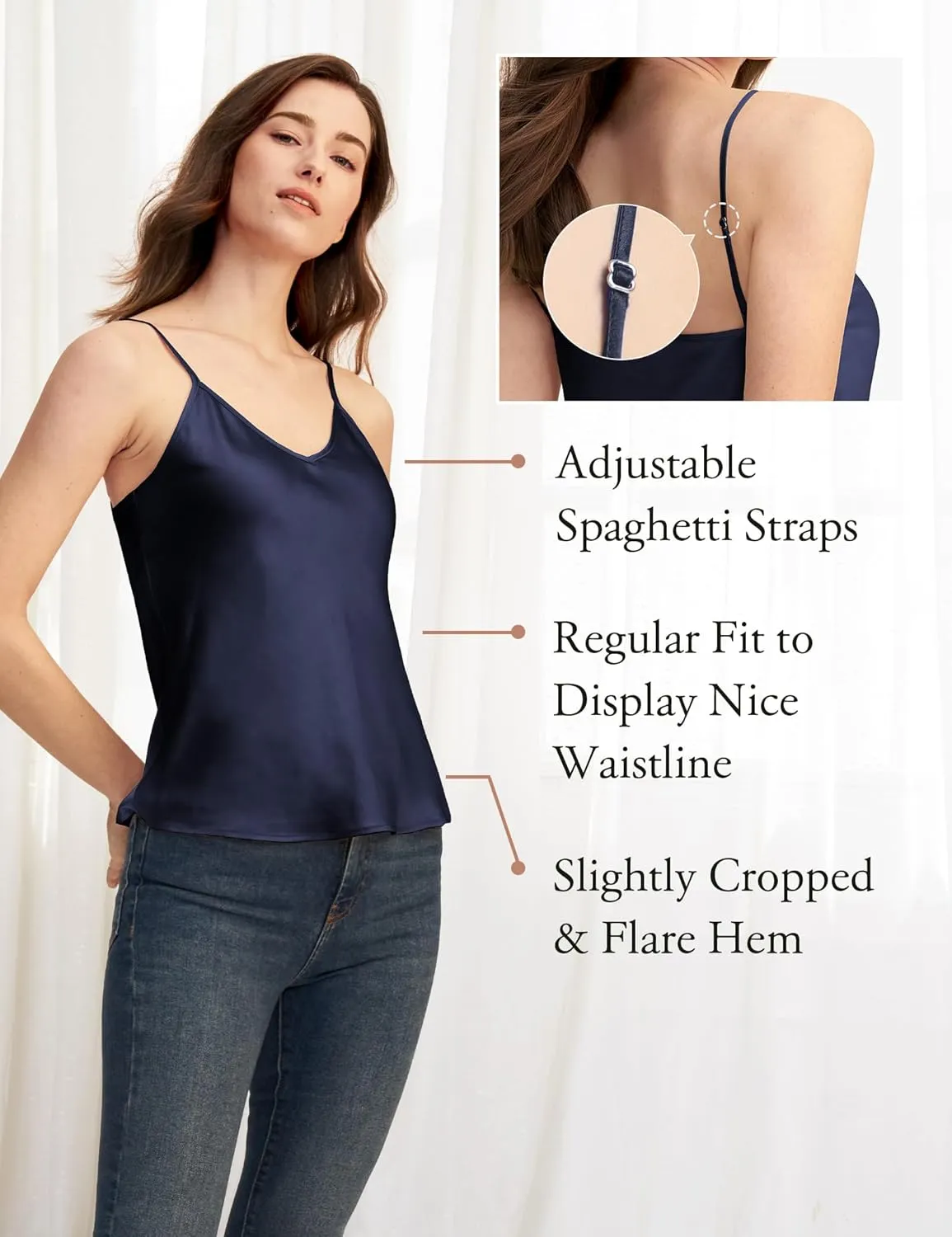 LilySilk Womens Silk Camisole 100% 19MM Mulberry Silk Basic Tank Tops Summer Casual Classic Top Loose