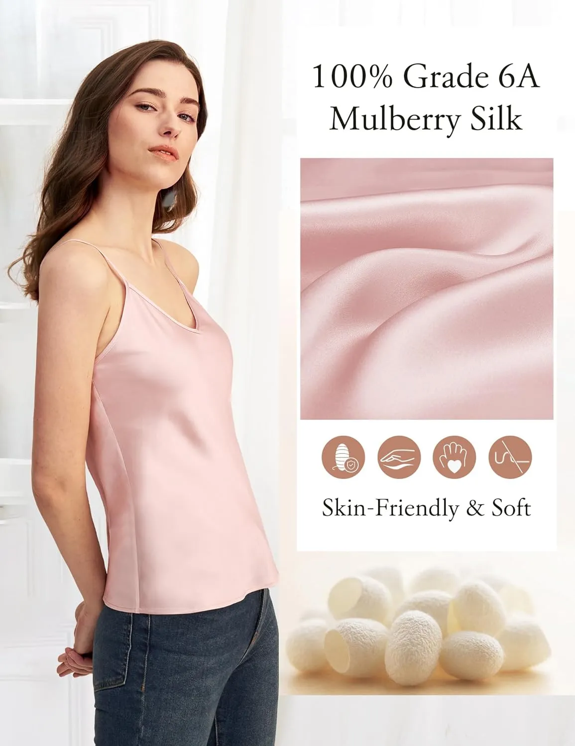 LilySilk Womens Silk Camisole 100% 19MM Mulberry Silk Basic Tank Tops Summer Casual Classic Top Loose