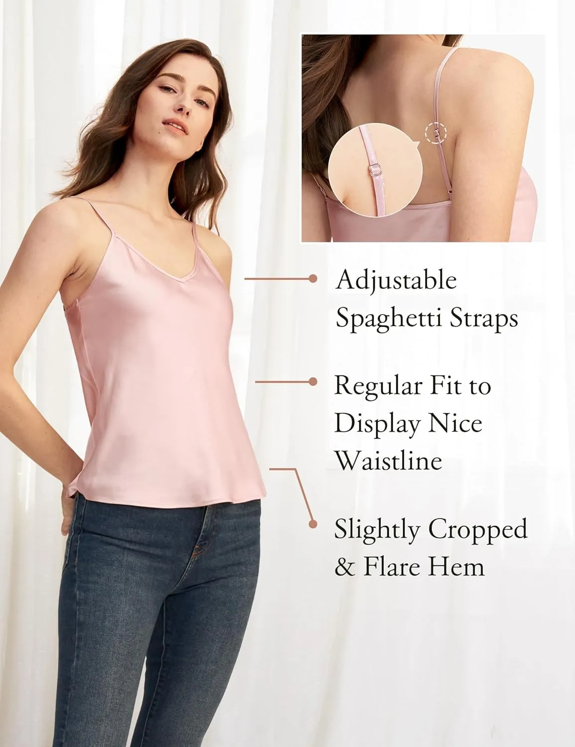 LilySilk Womens Silk Camisole 100% 19MM Mulberry Silk Basic Tank Tops Summer Casual Classic Top Loose