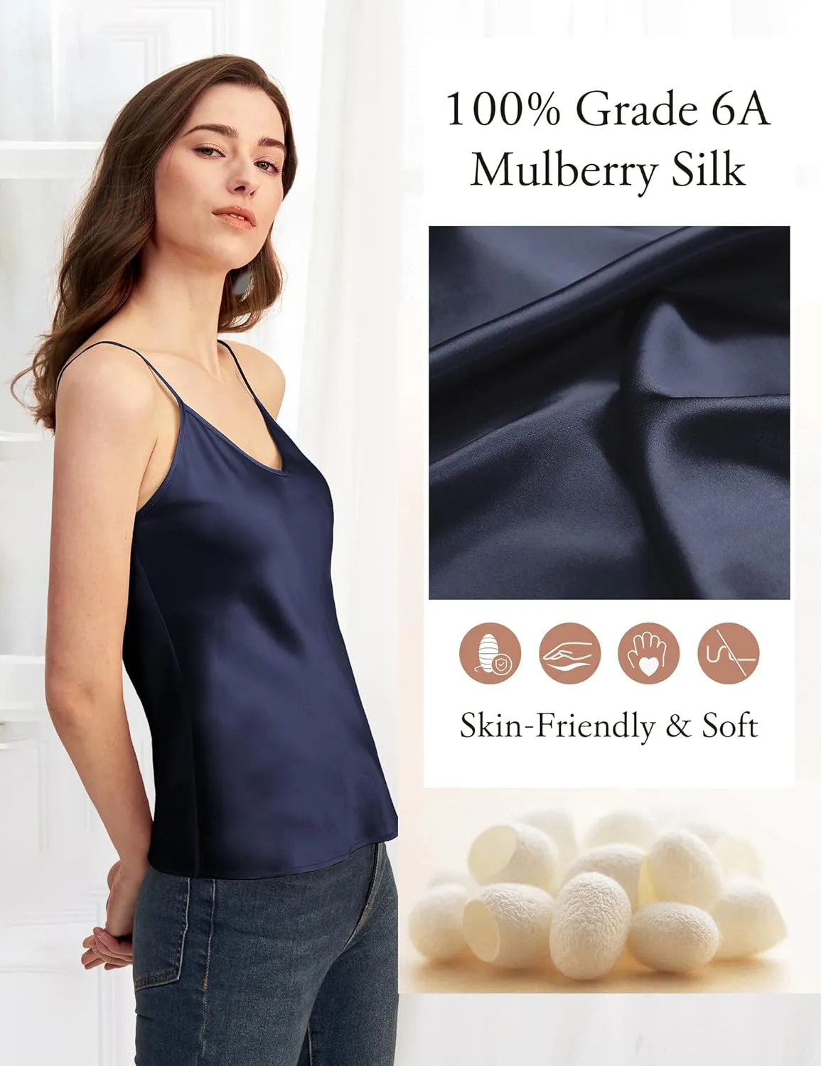 LilySilk Womens Silk Camisole 100% 19MM Mulberry Silk Basic Tank Tops Summer Casual Classic Top Loose