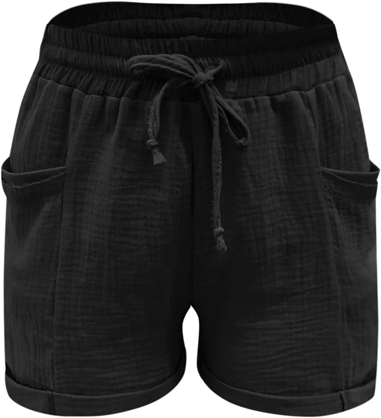 Linen Shorts for Women Elastic Waist Drawstring Shorts Summer Casual Lightweight Lounge Beach Shorts with Pockets