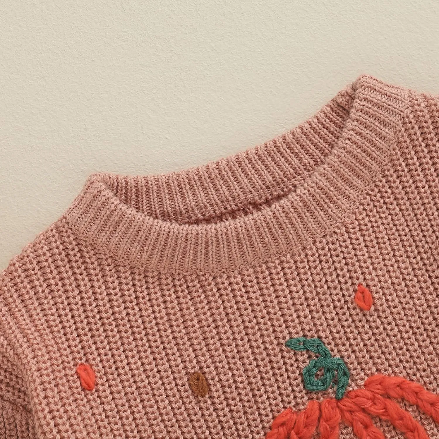 Little Kids Halloween Sweater Pumpkin/Ghost Embroidery Sweater Chunky Long Sleeve Pullover Sweater Warm Knit Top