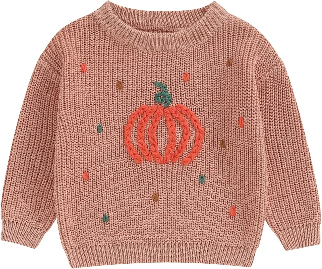 Little Kids Halloween Sweater Pumpkin/Ghost Embroidery Sweater Chunky Long Sleeve Pullover Sweater Warm Knit Top