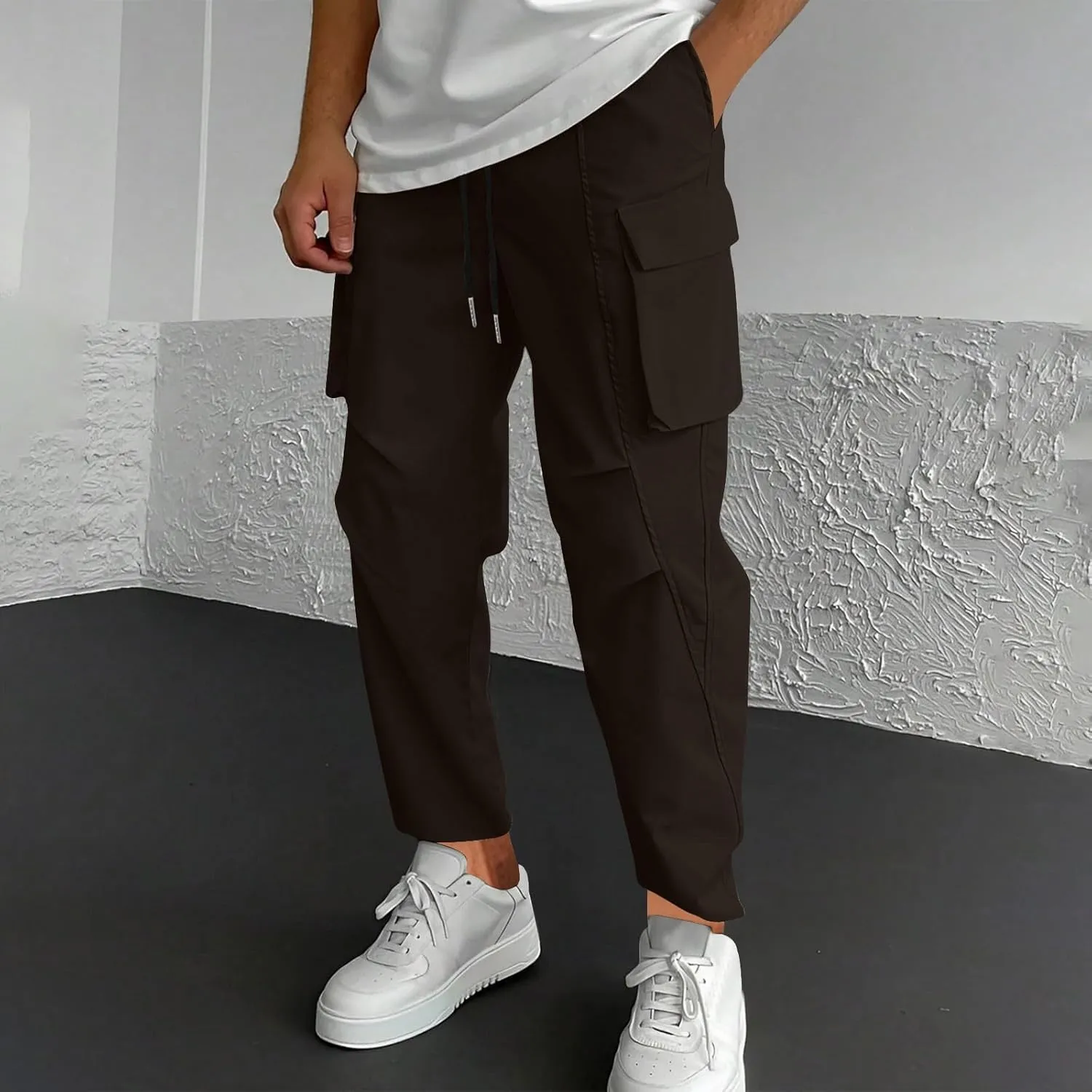 Lmdudan Men's Casual Cargo Pants Workout Joggers Stretch Sweatpants Outdoor Hiking Drawstring Tactical Pant with Multi Pocket