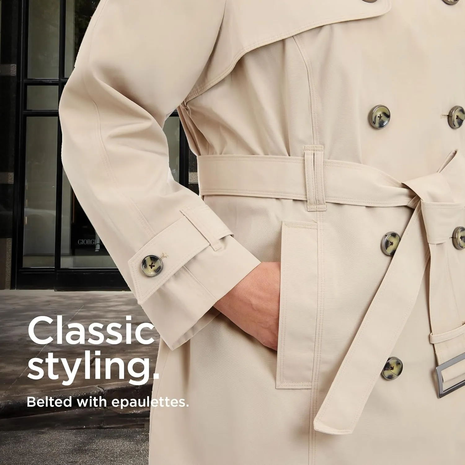 London Fog Women's 3/4 Length Double-Breasted Trench Coat with Belt