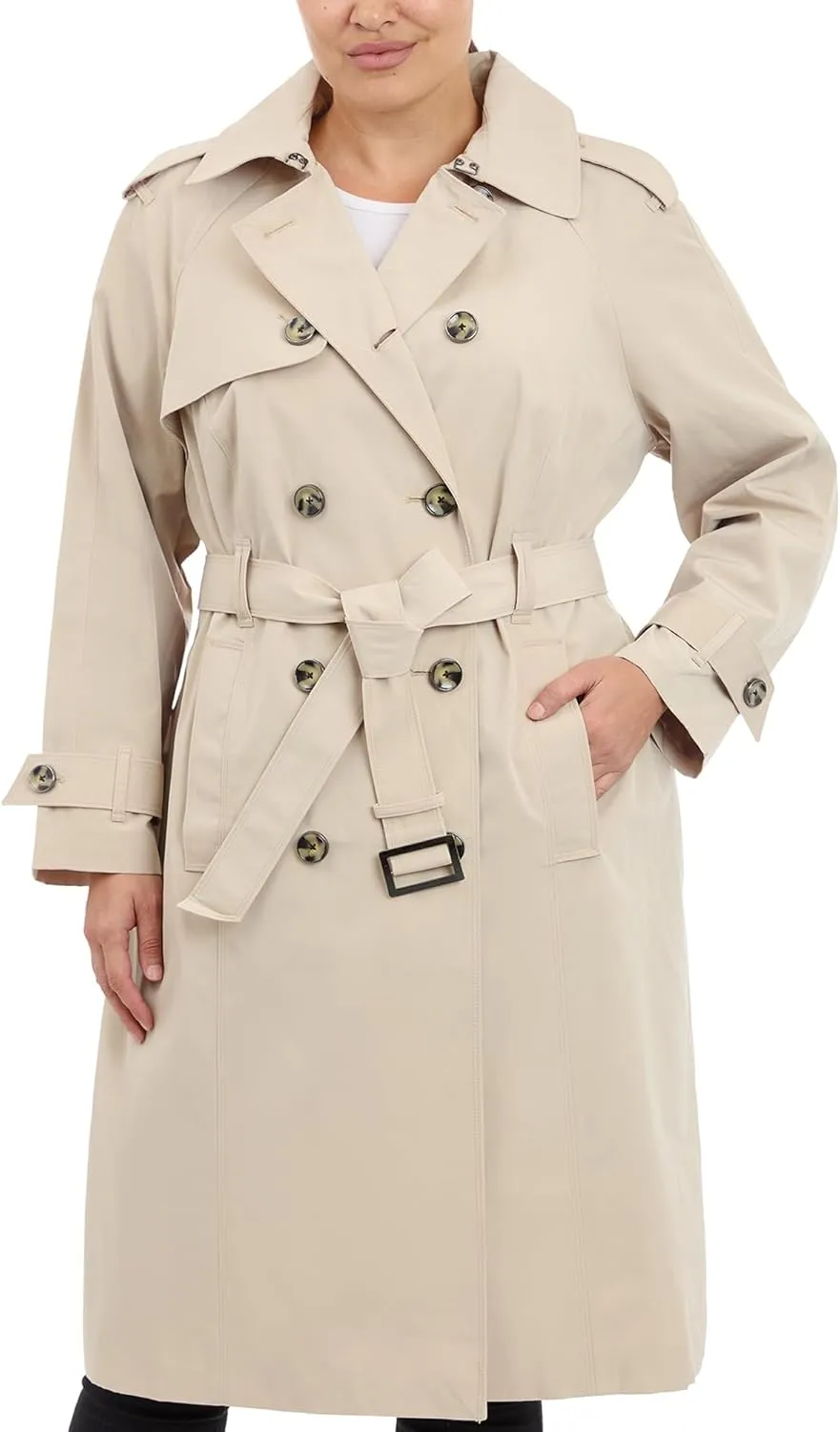 London Fog Women's 3/4 Length Double-Breasted Trench Coat with Belt