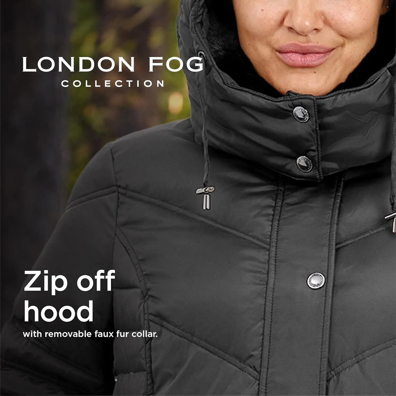 LONDON FOG Women's Plus-Size Mid-Length Faux-Fur Collar Down Coat with Hood