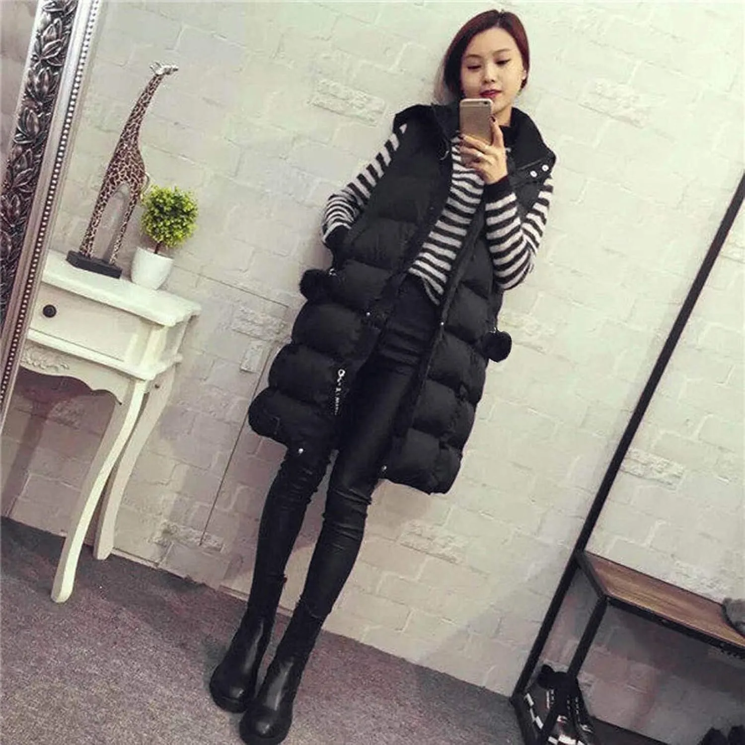 Long Puffer Vest for Women Plus Size Winter Warm Zipper Coats Sleeveless Hooded Parkas Jacket Quilted Maxi Down Vest