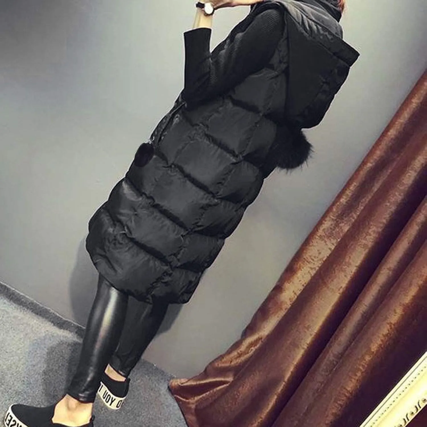 Long Puffer Vest for Women Plus Size Winter Warm Zipper Coats Sleeveless Hooded Parkas Jacket Quilted Maxi Down Vest