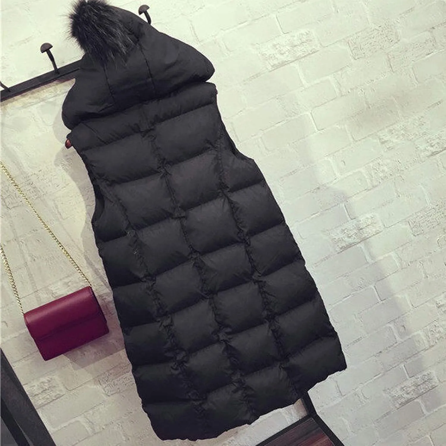 Long Puffer Vest for Women Plus Size Winter Warm Zipper Coats Sleeveless Hooded Parkas Jacket Quilted Maxi Down Vest