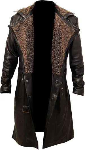 long trench coat men leather-men classic officer military black leather german long trench coat-Mens Knee Length Leather Trench Coat Black Lambskin Classic (X Large)