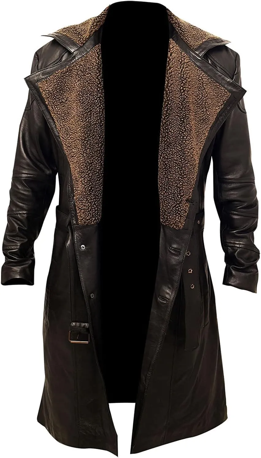 long trench coat men leather-men classic officer military black leather german long trench coat-Mens Knee Length Leather Trench Coat Black Lambskin Classic (X Large)