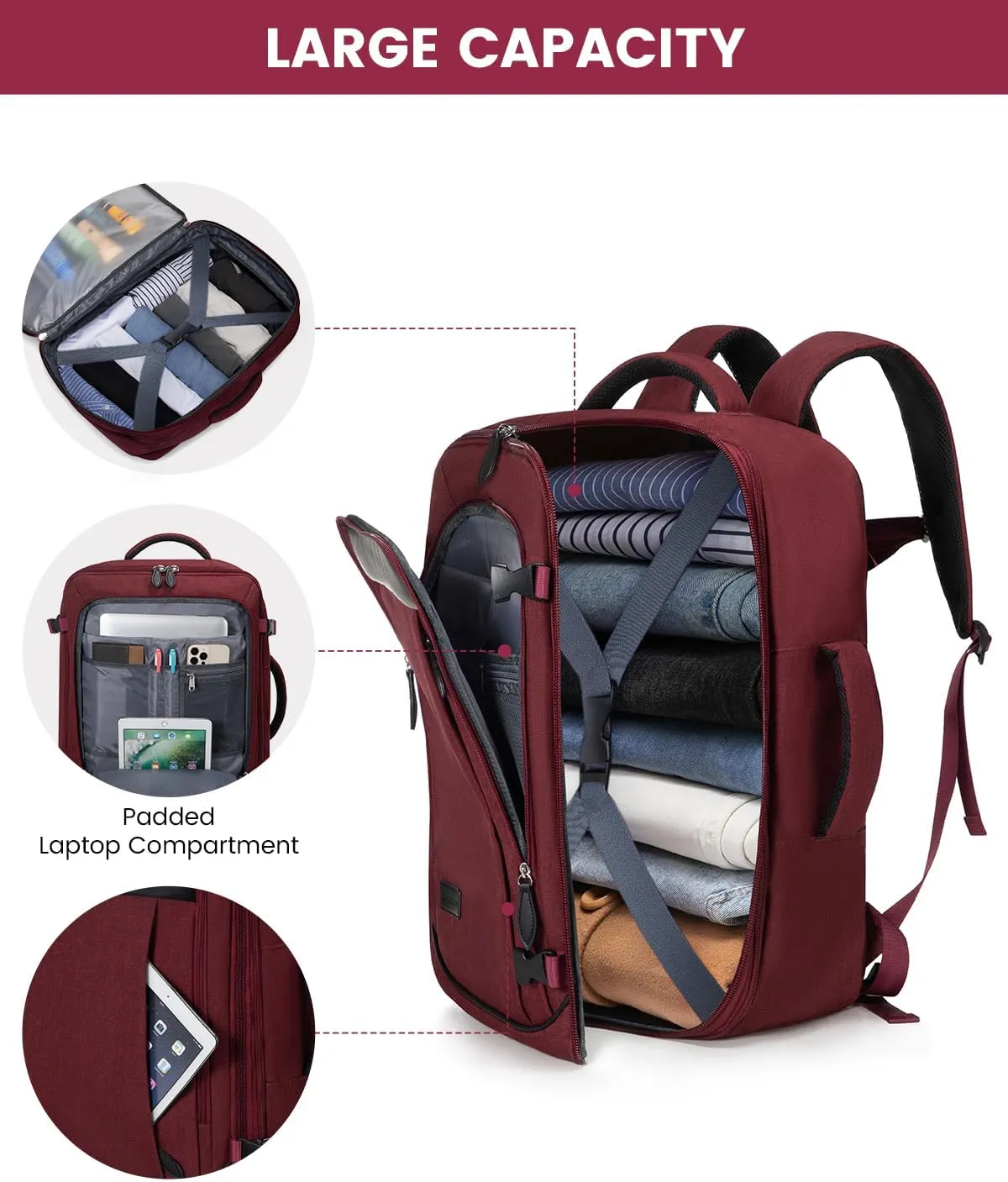 LOVEVOOK Carry on Backpack, 45L Large Travel Backpack for Women Men Airline Approved, Expandable Large Suitcase Backpacks With 4 Packing Cubes, Aer Travel Pack 3, Water Resistant Weekender Bag