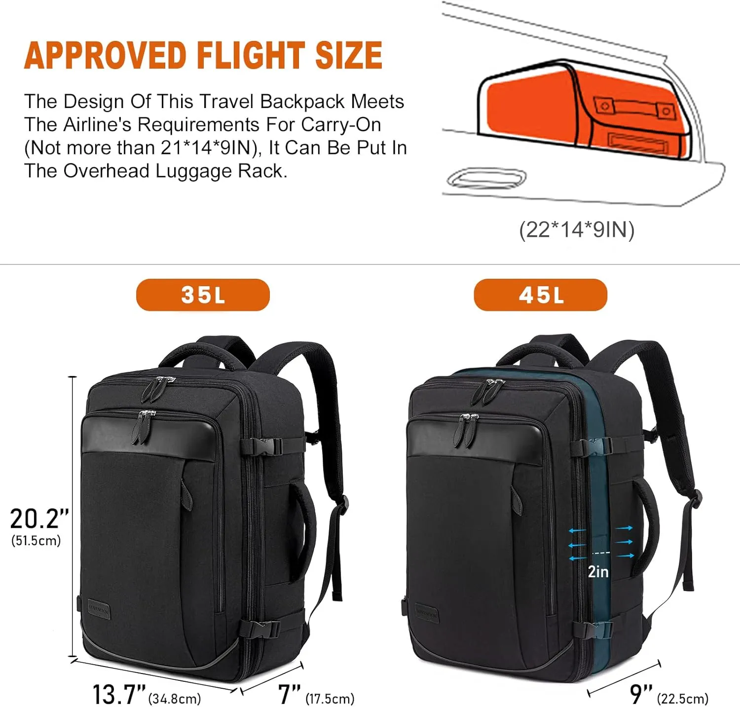 LOVEVOOK Carry on Backpack, 45L Travel Backpack for Women Men Airline Approved, Expandable Large Suitcase Backpacks With 4 Packing Cubes, Aer Travel Pack 3, Water Resistant Weekender Bag