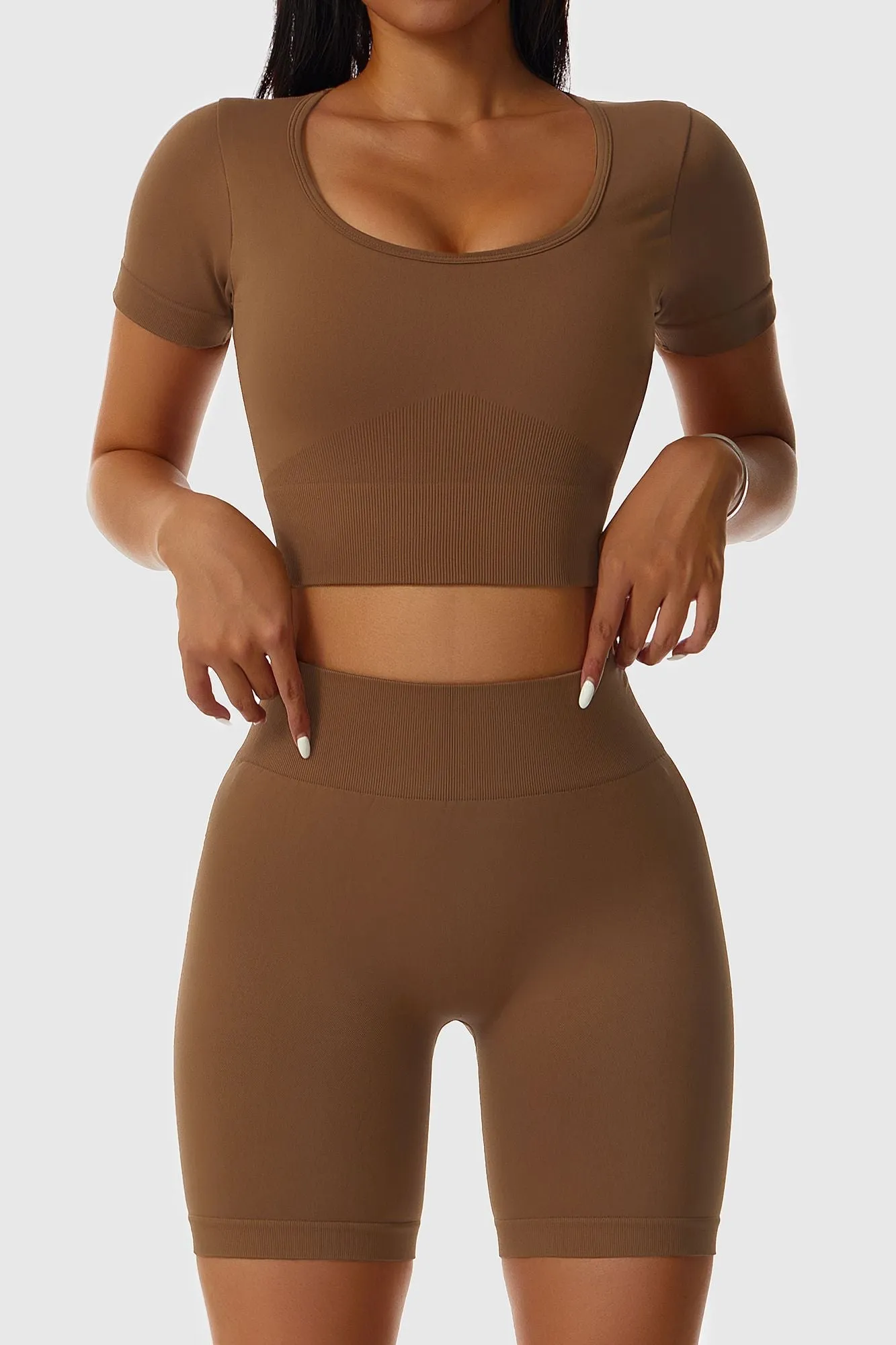 Low Scoop Neck Short Sleeve Crop Tops
