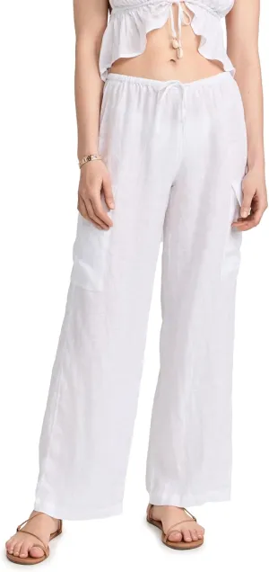 L*Space Sundown Cargo Pant, Mid or High Waisted, Featuring Multiple Pockets, Tie Waist and Relaxed Wide Leg Fit, 100% Linen
