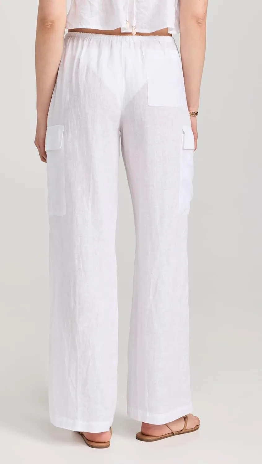 L*Space Sundown Cargo Pant, Mid or High Waisted, Featuring Multiple Pockets, Tie Waist and Relaxed Wide Leg Fit, 100% Linen