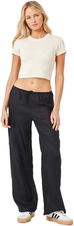 L*Space Sundown Cargo Pant, Mid or High Waisted, Featuring Multiple Pockets, Tie Waist and Relaxed Wide Leg Fit, 100% Linen